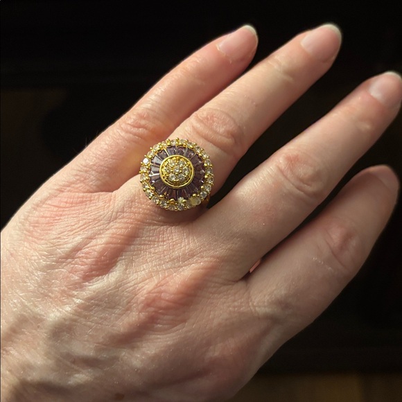 Gold-Tone Purple Halo Cocktail Ring - Picture 3 of 4